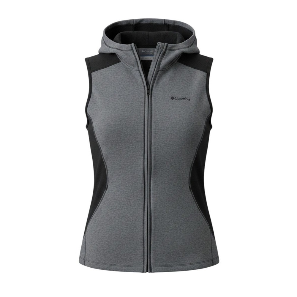Columbia Omni-Wick Hooded Vest Full Zip Slim Grey Black Hiking Active M